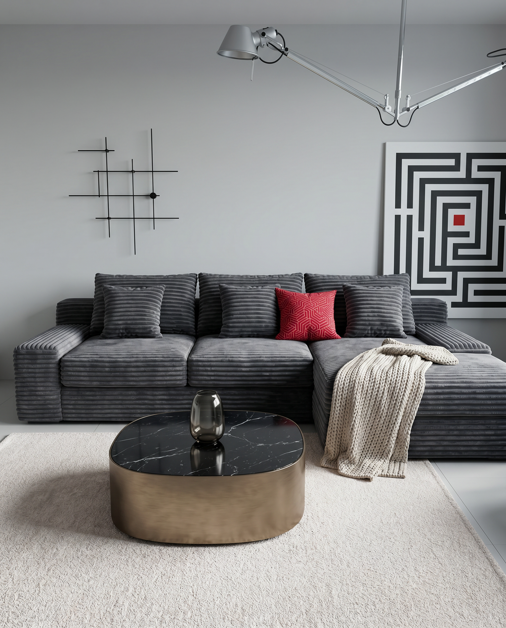 Rumi Chaise Sectional Sofa styled in a modern living room