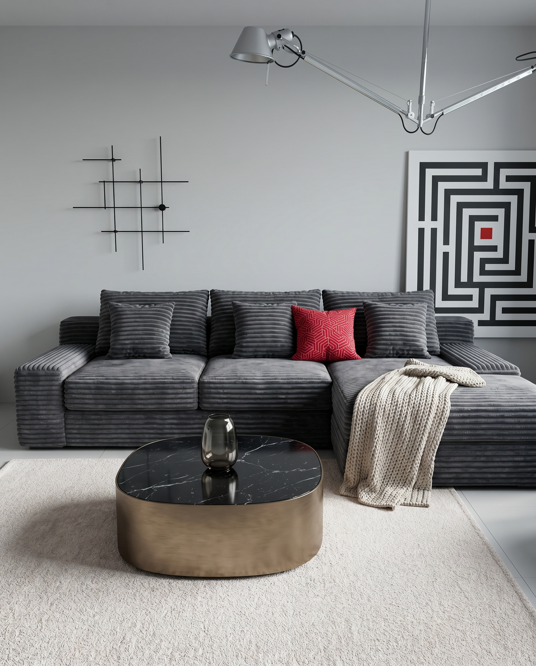 Rumi Chaise Sectional Sofa styled in a modern living room