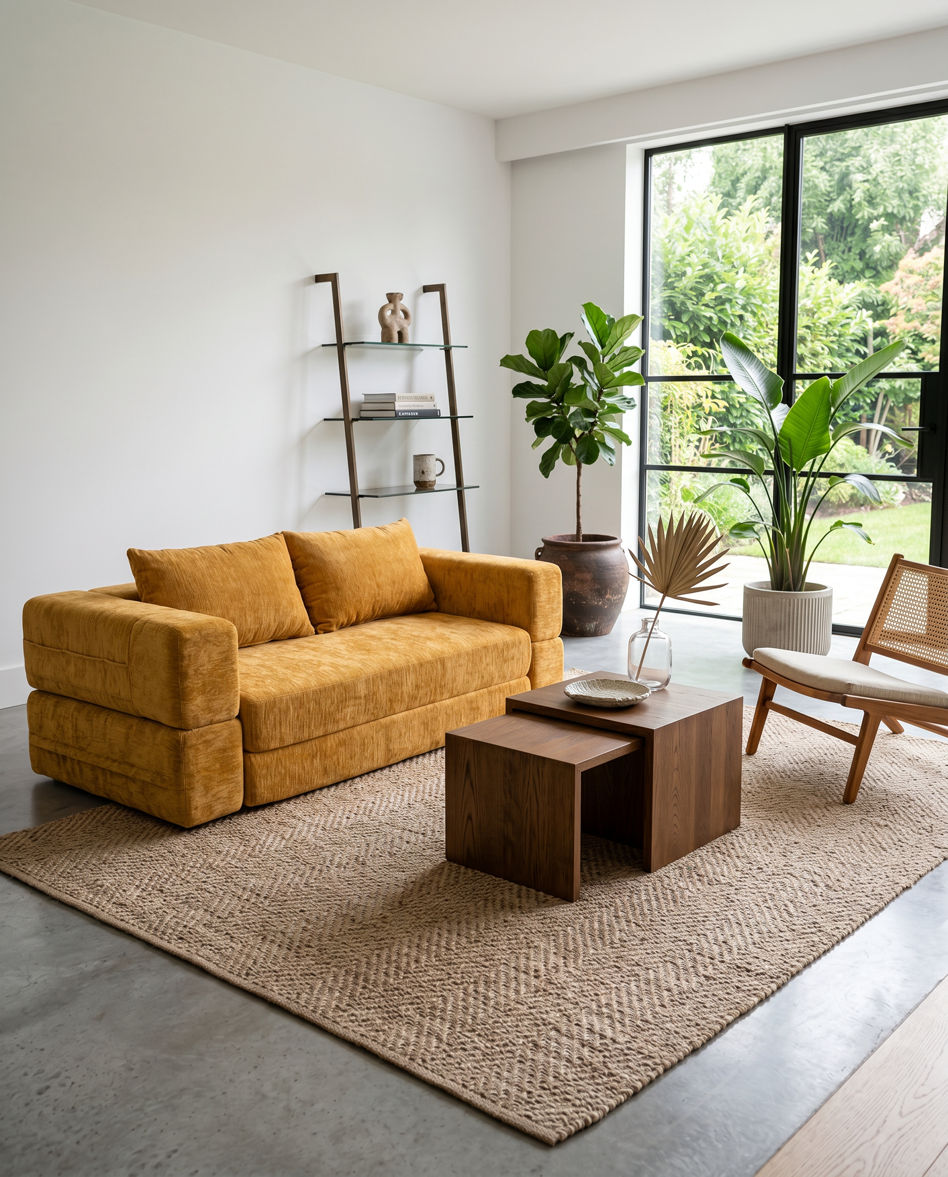 Nido Lounge Bed Sofa in Yellow styled for everyday lounging in a bright modern living room