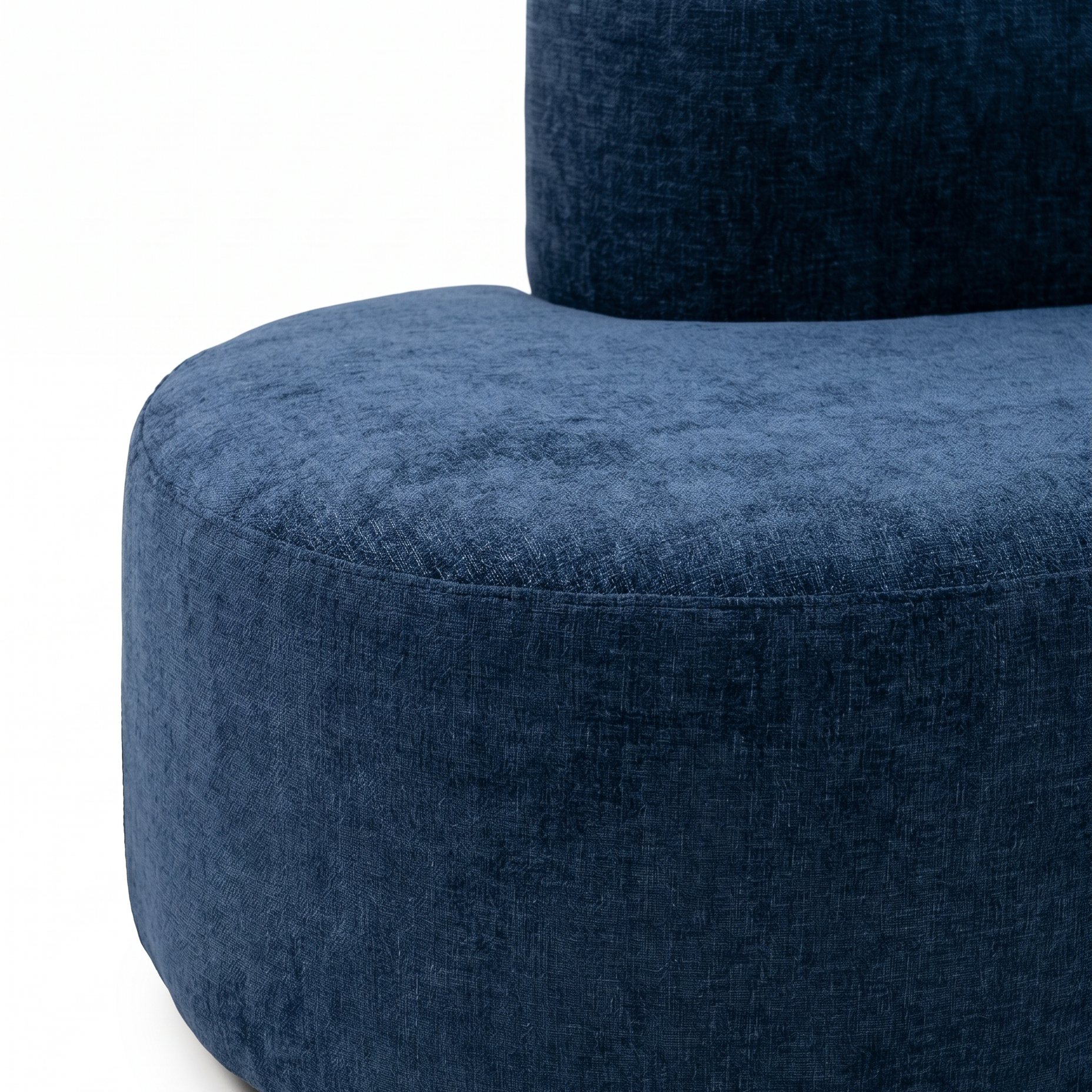 Close-up of deep blue plush corduroy fabric on Casia lounge sofa