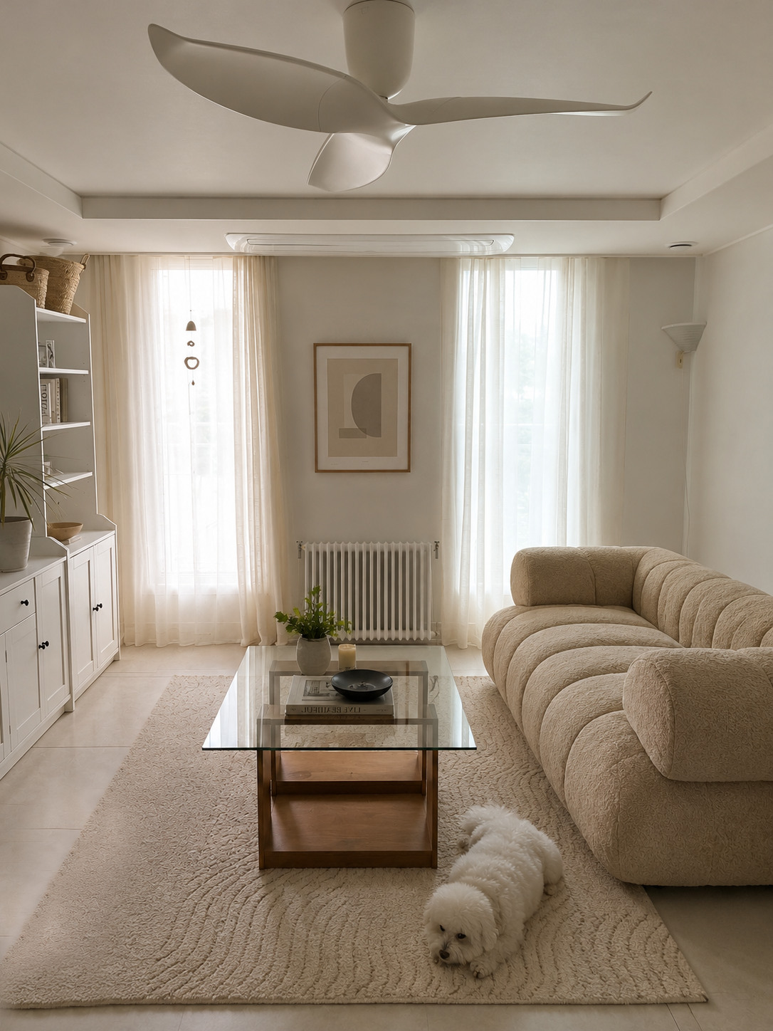 Khaki beige offset sofa designed to soften a modern living room