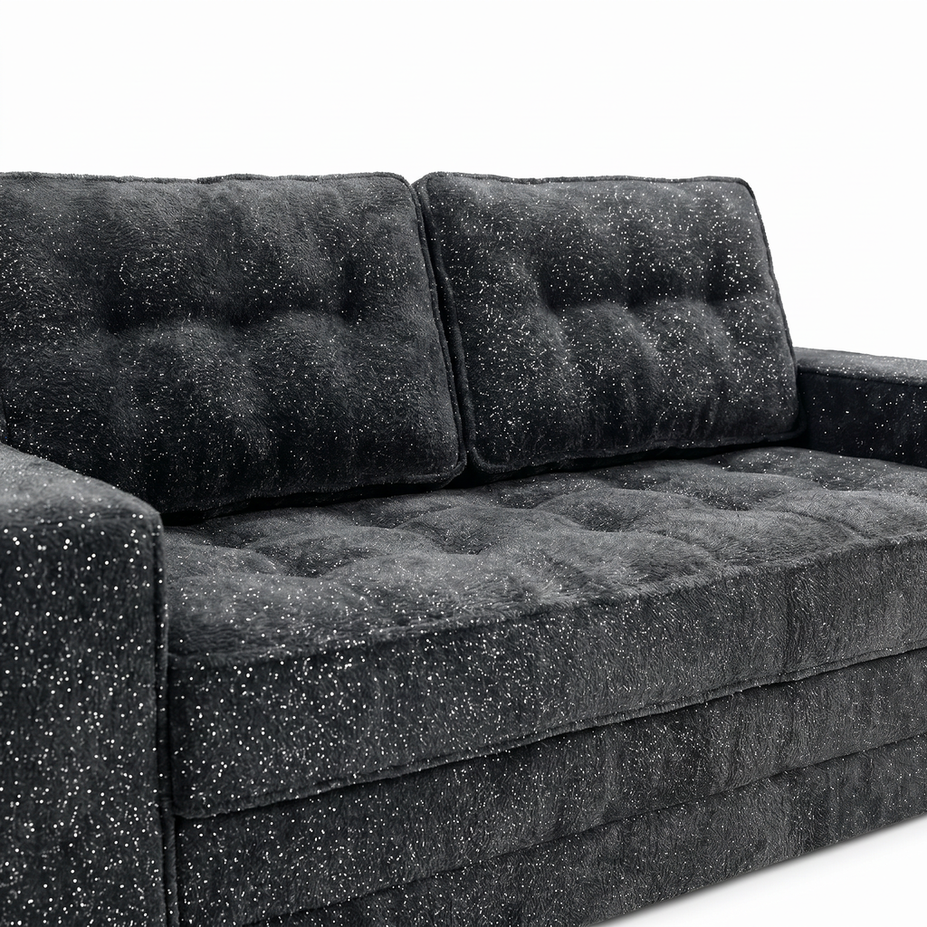 Milo Plush Sleeper Loveseat in Black with plush cushion, backrest, and armrest detail
