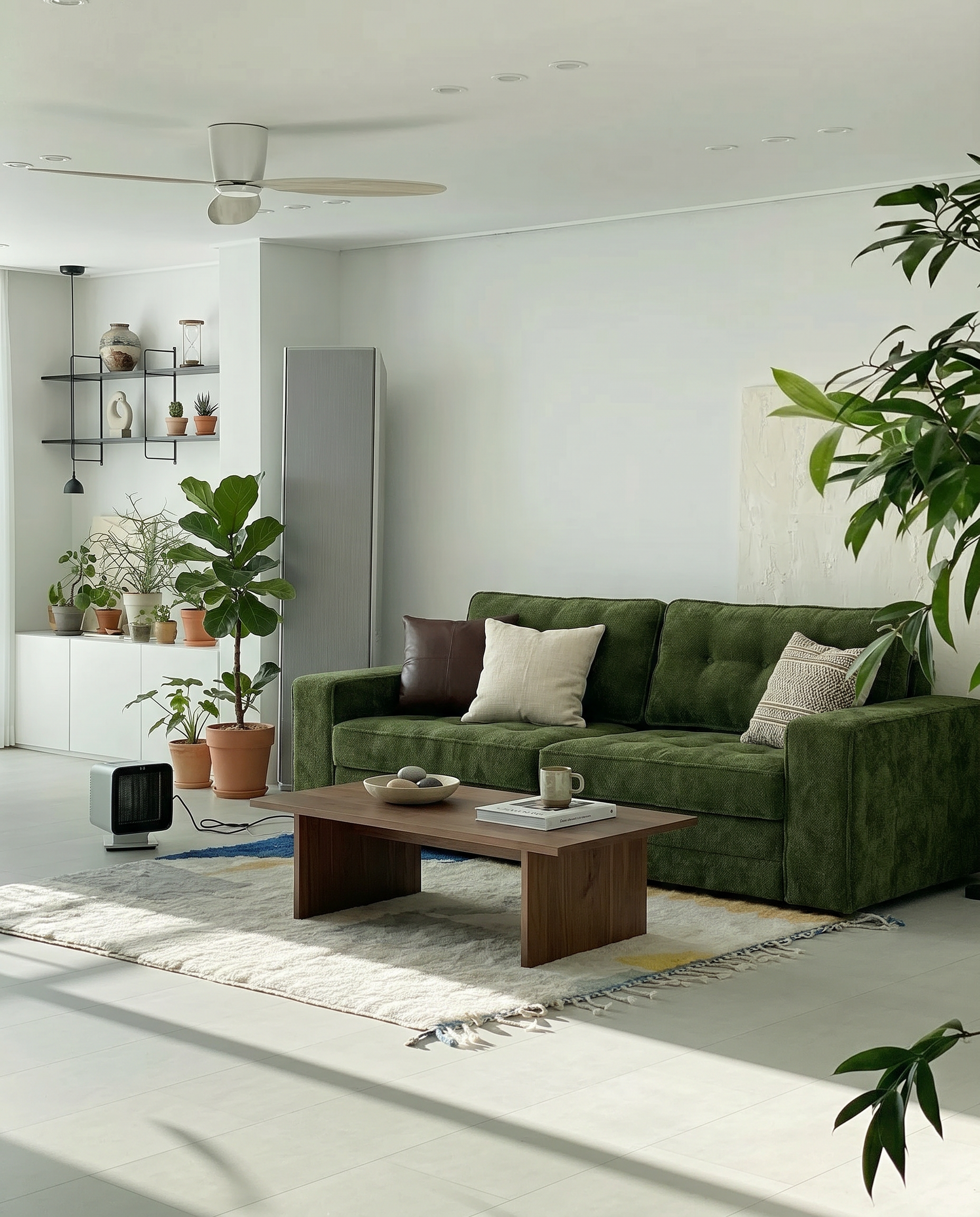 Milo Plush Sleeper Loveseat in Forest Green styled in a bright modern living room