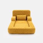 Mimi Kids Lounge Chair in Yellow with cushioned seat, armrests, and soft pillow