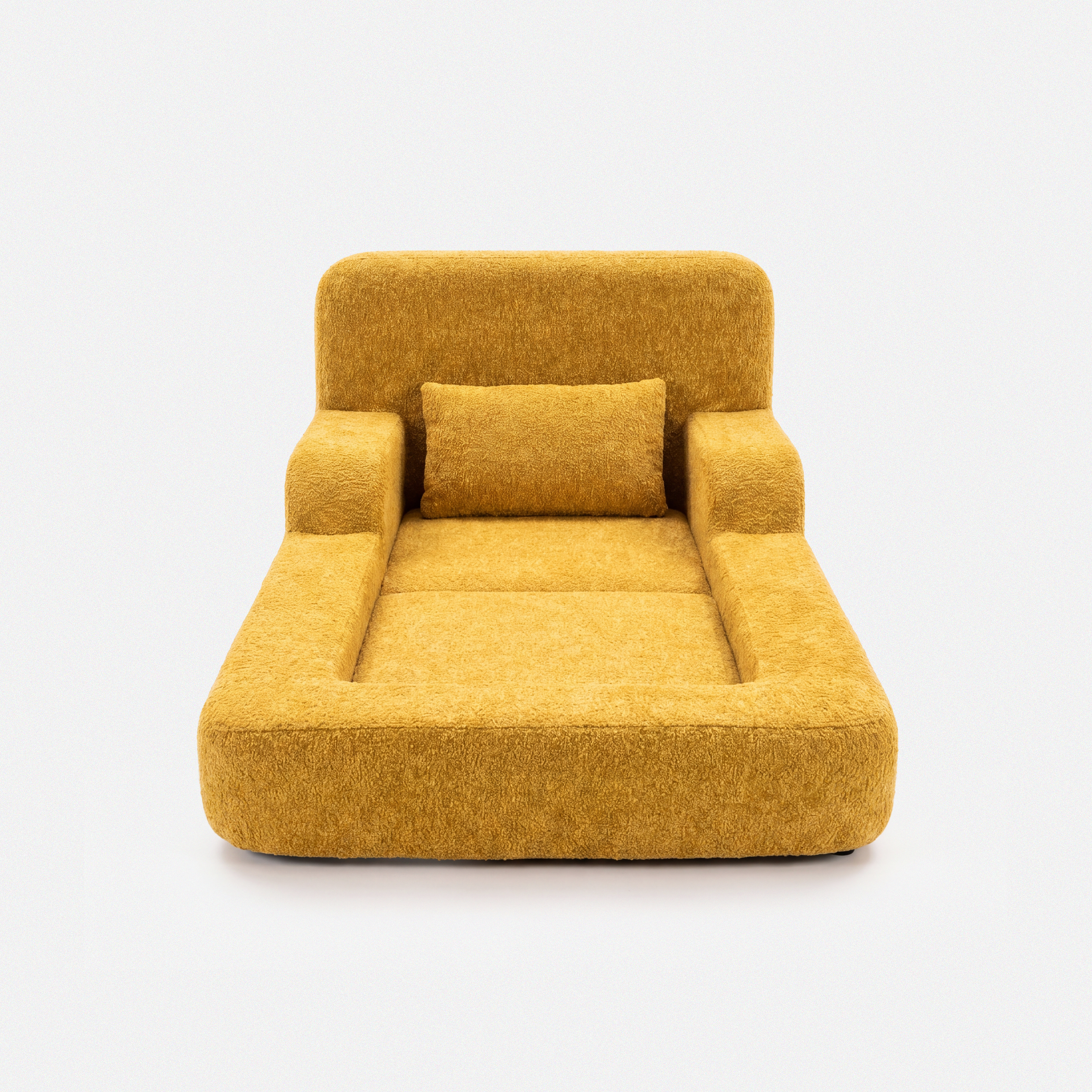 Mimi Kids Lounge Chair in Yellow with cushioned seat, armrests, and soft pillow