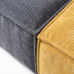 Kivo Modular Sofa detail showing charcoal and mustard corduroy panels
