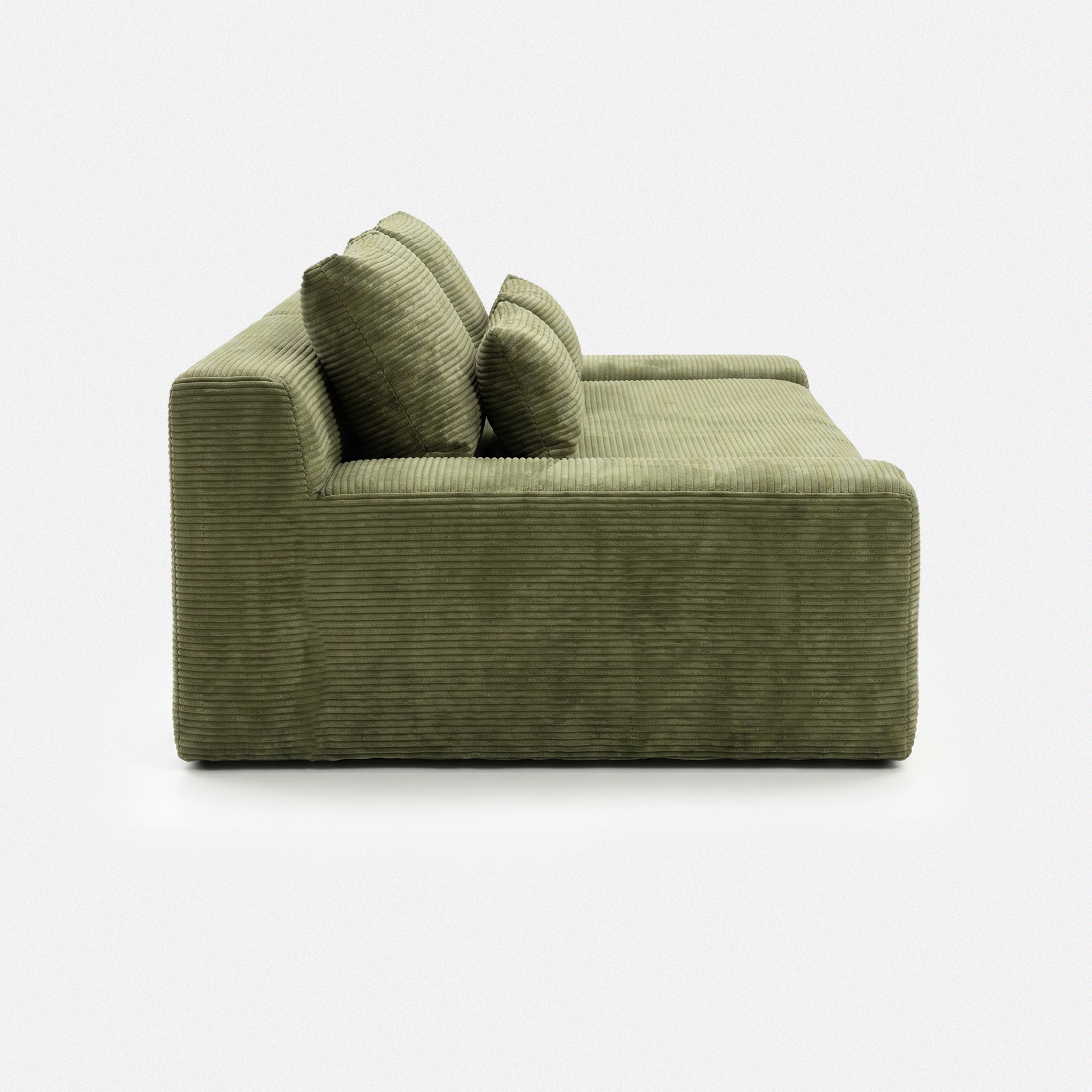 Haven Low-Profile Sleeper Sofa in Moss side view with plush corduroy texture