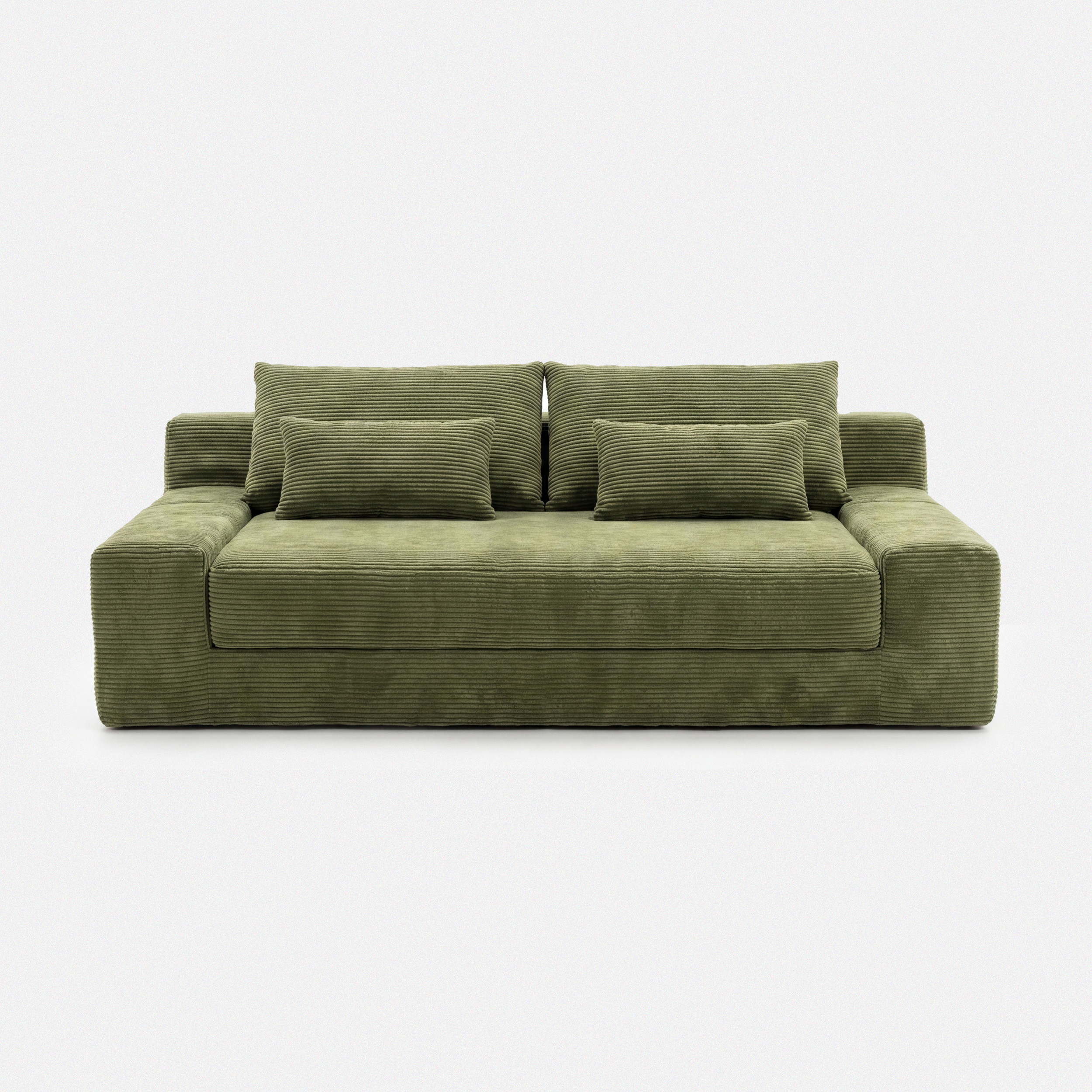 Haven Low-Profile Sleeper Sofa in Moss with plush corduroy texture and wide seat design