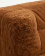 Plush Tufted Lounge Loveseat in Tangerine with corduroy armrest and seam detail
