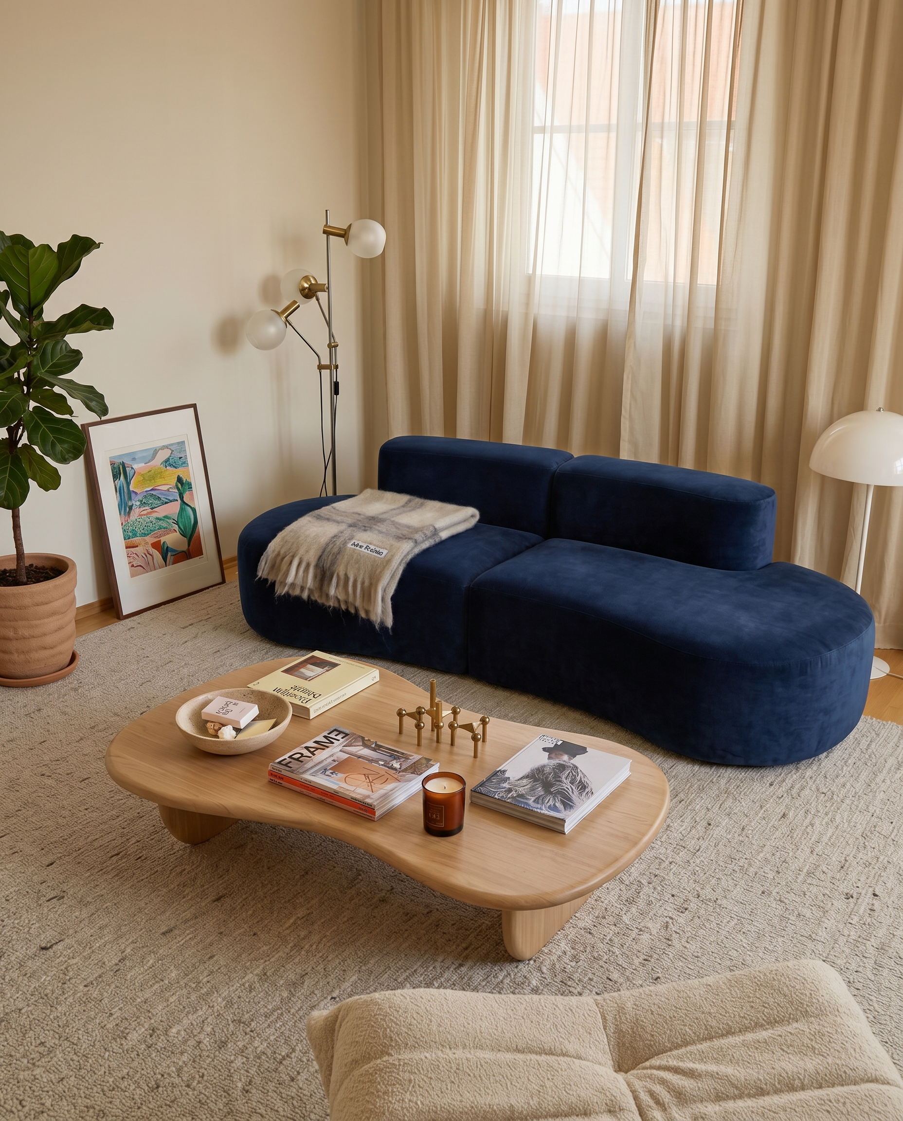Casia Navy Wave Lounge Sofa with tailored upholstery across modular pieces