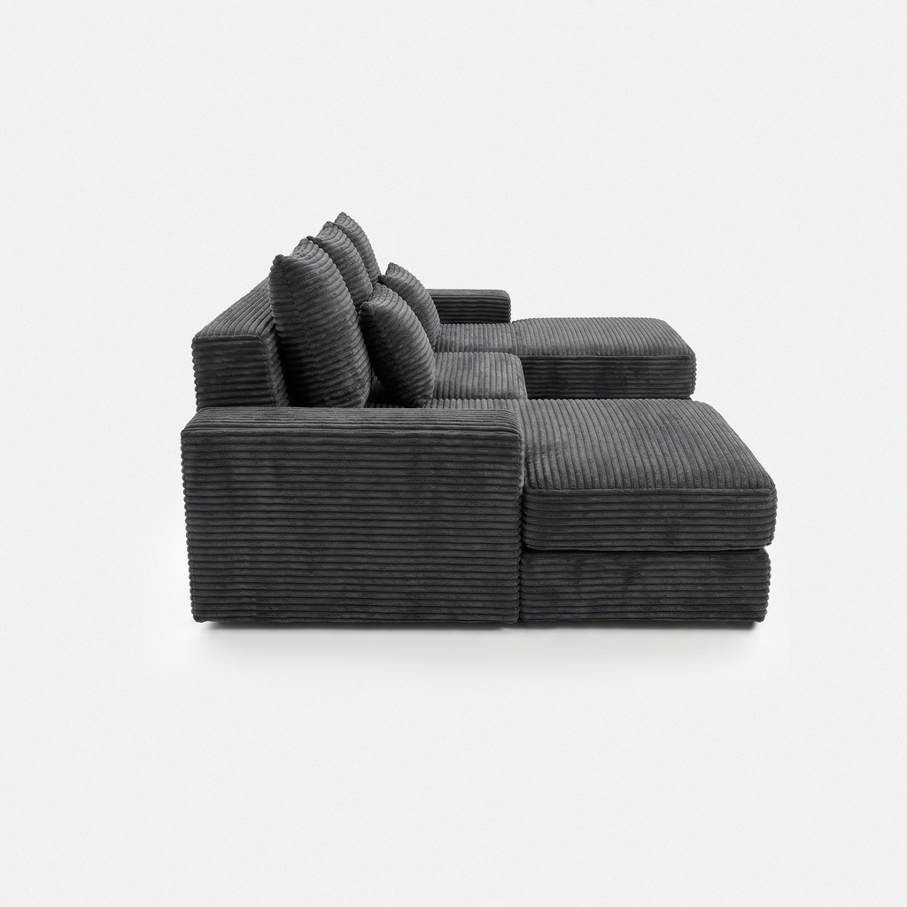 Noma Modular Lounge Set in Charcoal side view with double chaise modular design