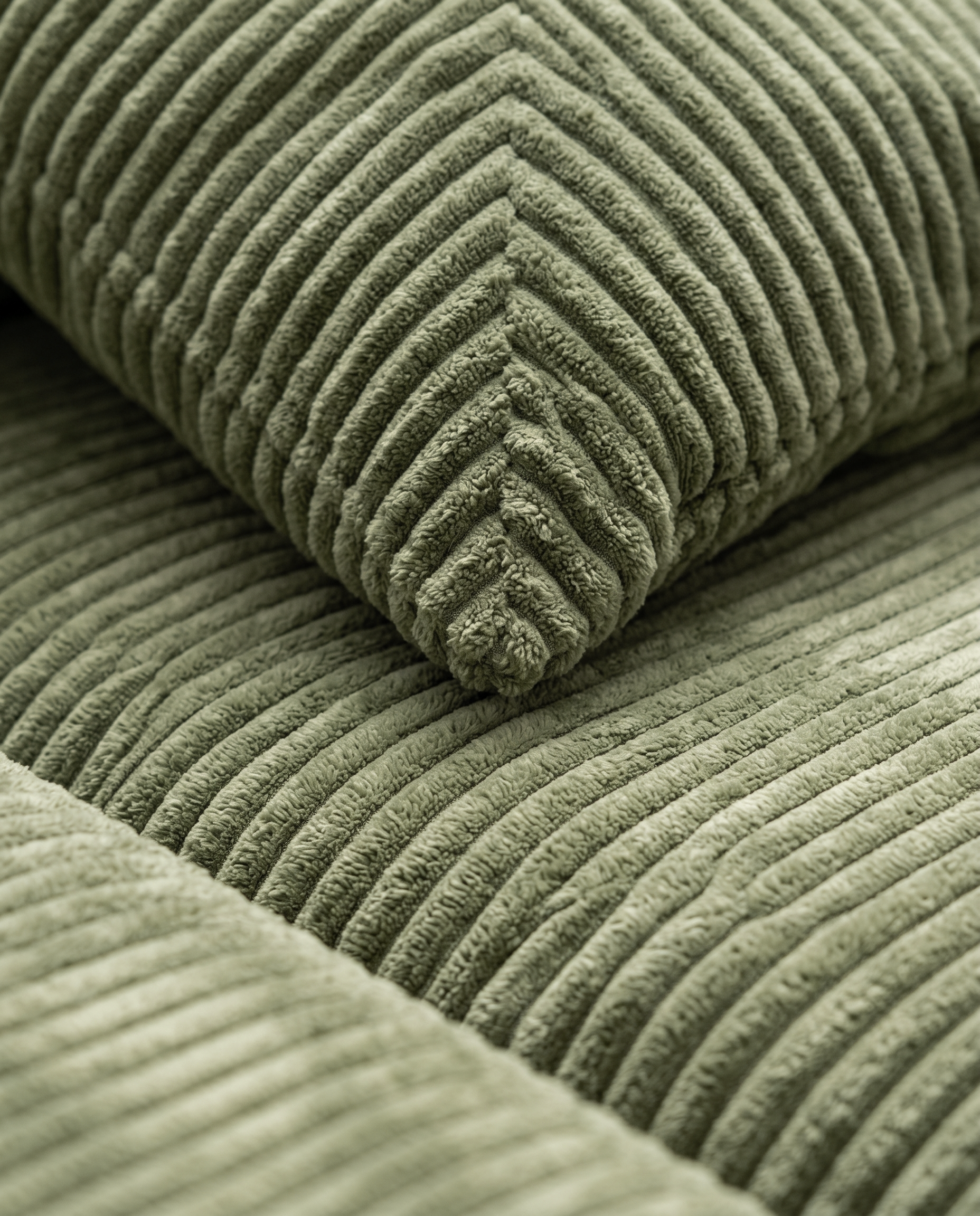 Haven Low-Profile Sleeper Sofa in Moss plush corduroy fabric detail