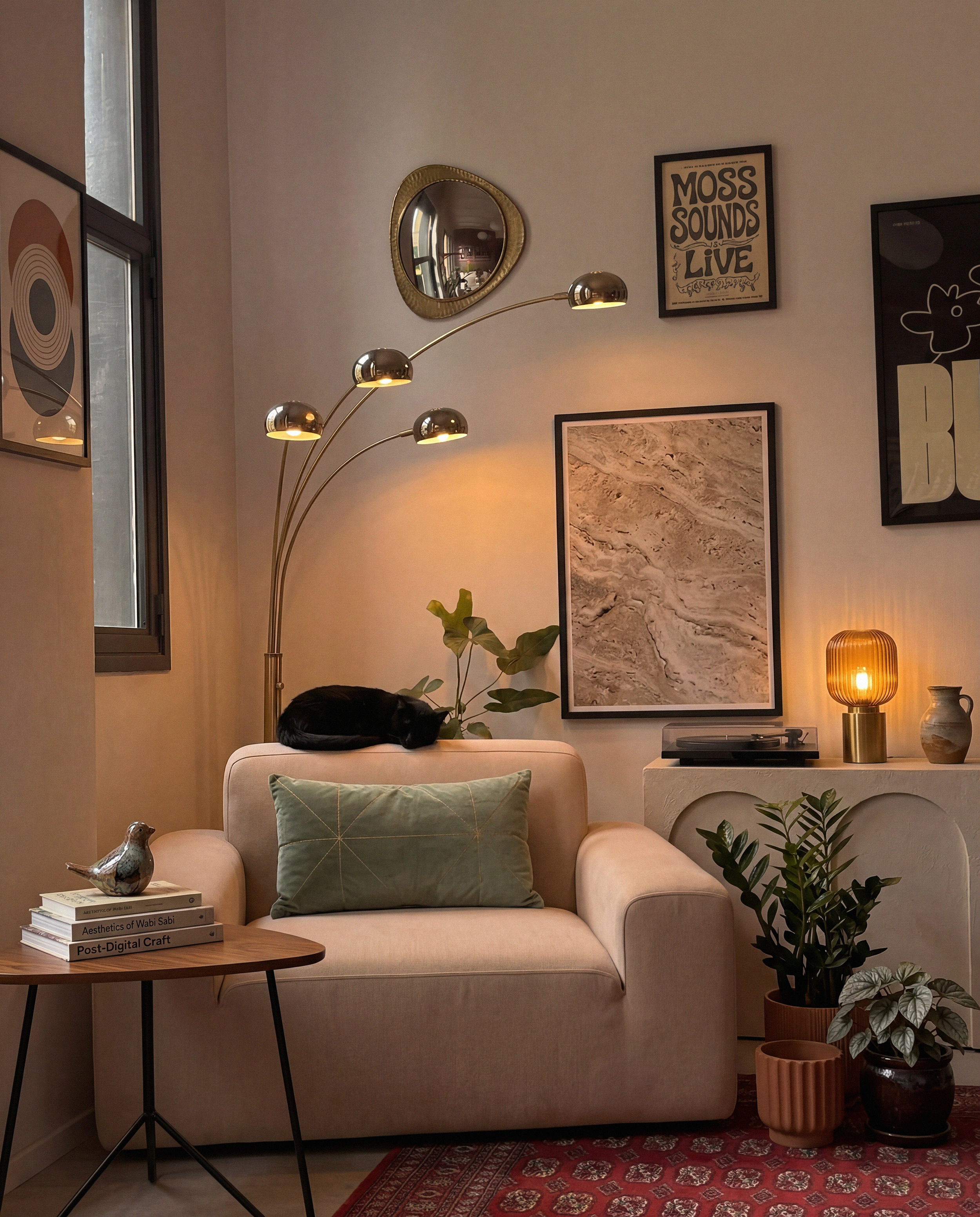 Tovo Cream Wide Accent Chair styled in a cozy living room corner