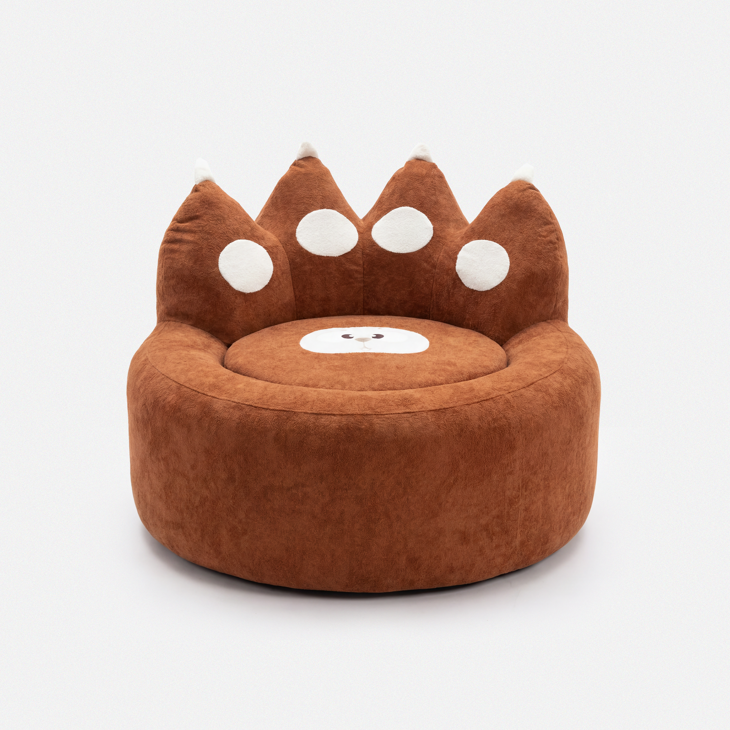 Paw Lounge Chair in Brown with playful cat paw design and soft plush seat