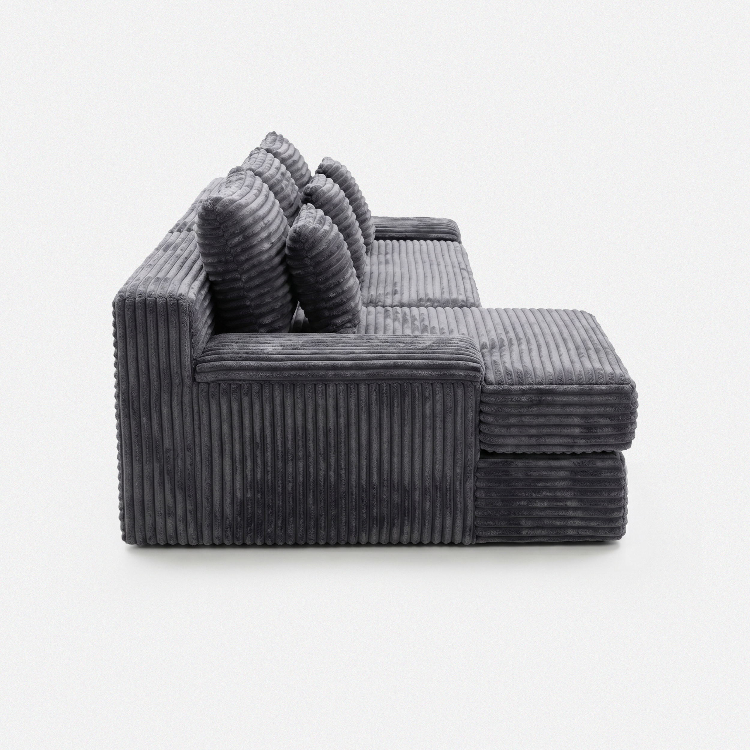 Side view of Rumi Chaise Sectional Sofa with deep seat and chaise lounge
