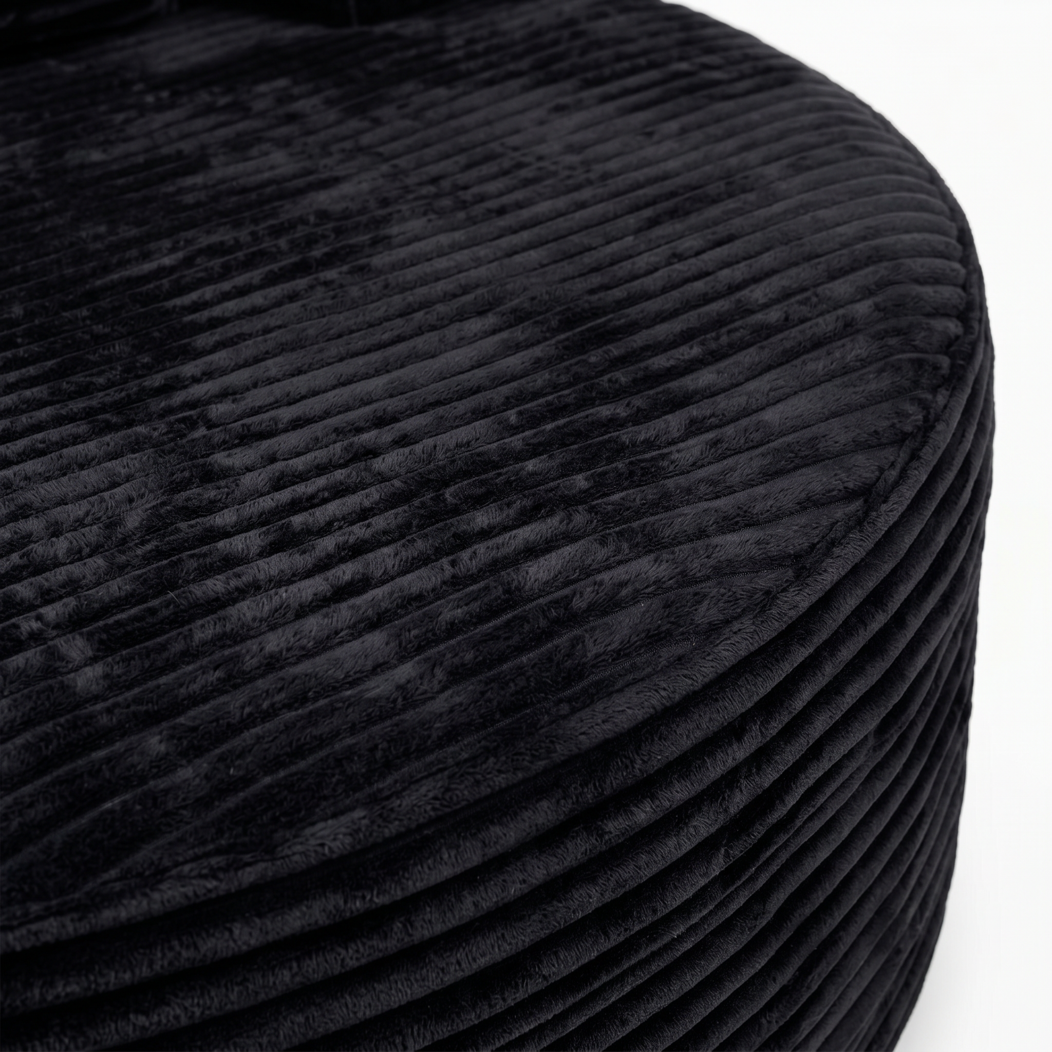 Noma Charcoal Deep Lounge Chair round seat edge detail with ribbed corduroy fabric