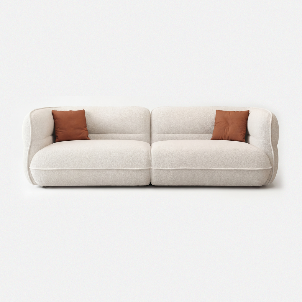 Cream white Lune Bouclé Modular Curved Sofa with rounded low-profile design