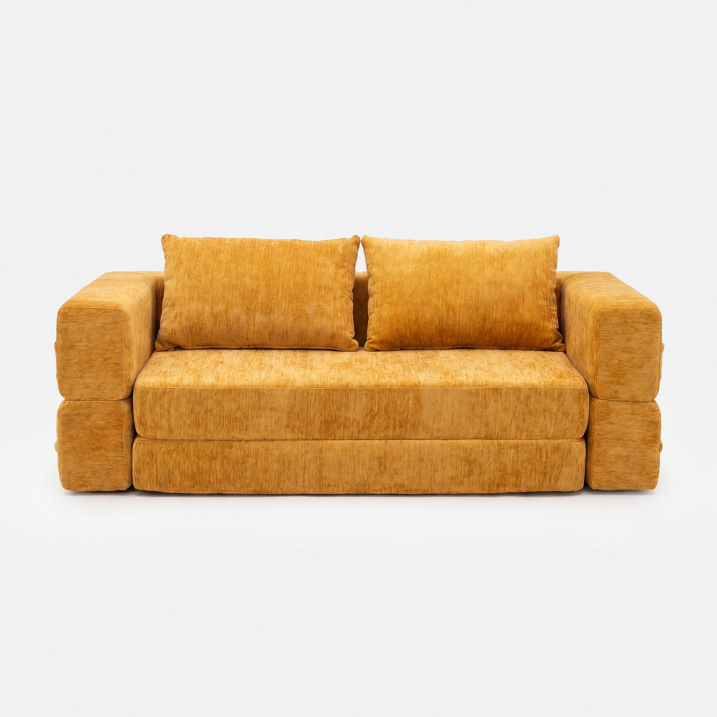 Nido Lounge Bed Sofa in Yellow with soft chenille upholstery and sofa bed design