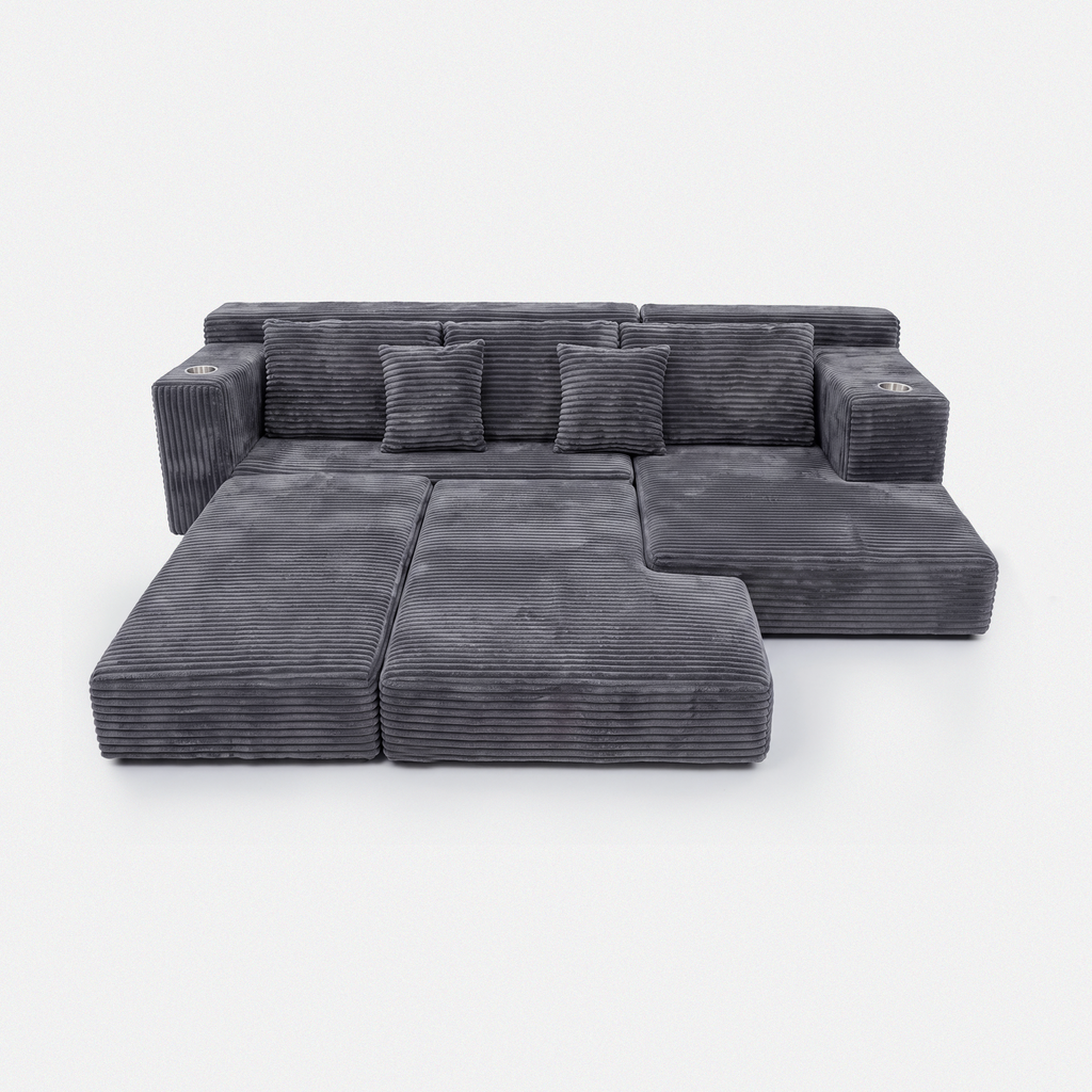 Lune Cloud Sectional Sofa in Charcoal shown as a spacious modular lounge bed