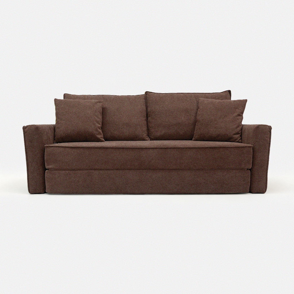 Terra Low-Profile Sleeper Sofa in brown with soft cushions and low-profile design