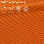 Close-up of vibrant orange plush corduroy fabric with a soft, breathable, skin-friendly and pet-friendly texture.