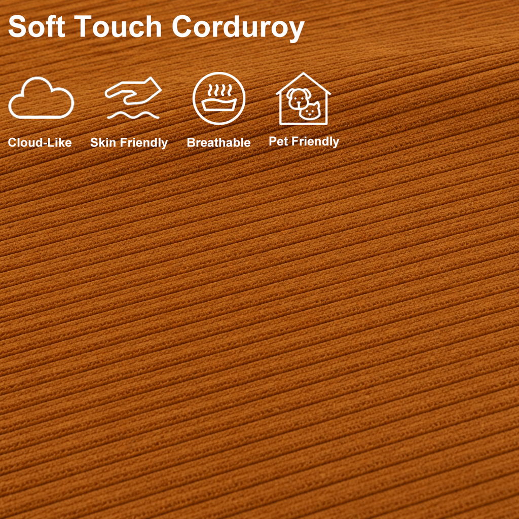 Close-up of warm brown plush corduroy fabric with a soft, breathable, skin-friendly and pet-friendly texture.