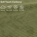 Close-up of olive green plush corduroy fabric with a soft, breathable, skin-friendly and pet-friendly texture.