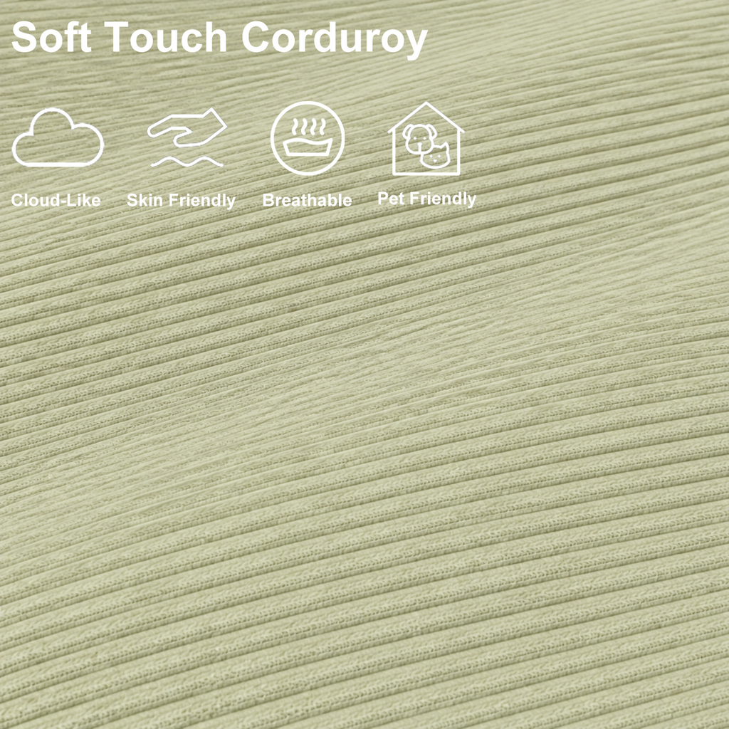 Close-up of cream plush corduroy fabric with a soft, breathable, skin-friendly and pet-friendly texture.