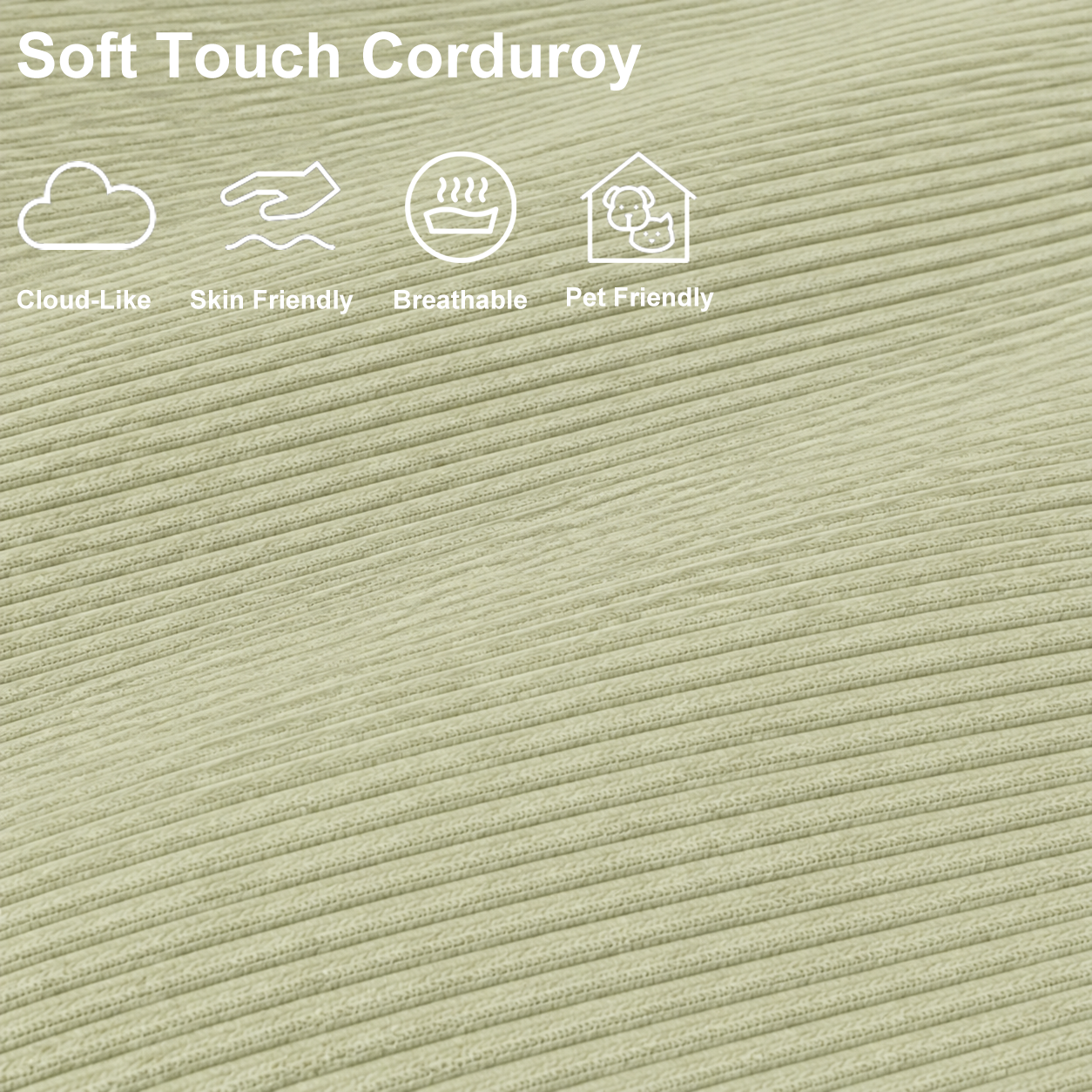 Close-up of cream plush corduroy fabric with a soft, breathable, skin-friendly and pet-friendly texture.