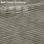 Close-up of sage green corduroy fabric with a cloud-like, soft, breathable, skin-friendly and pet-friendly texture.