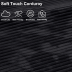Close-up of black plush corduroy fabric with a soft, breathable, skin-friendly and pet-friendly texture.