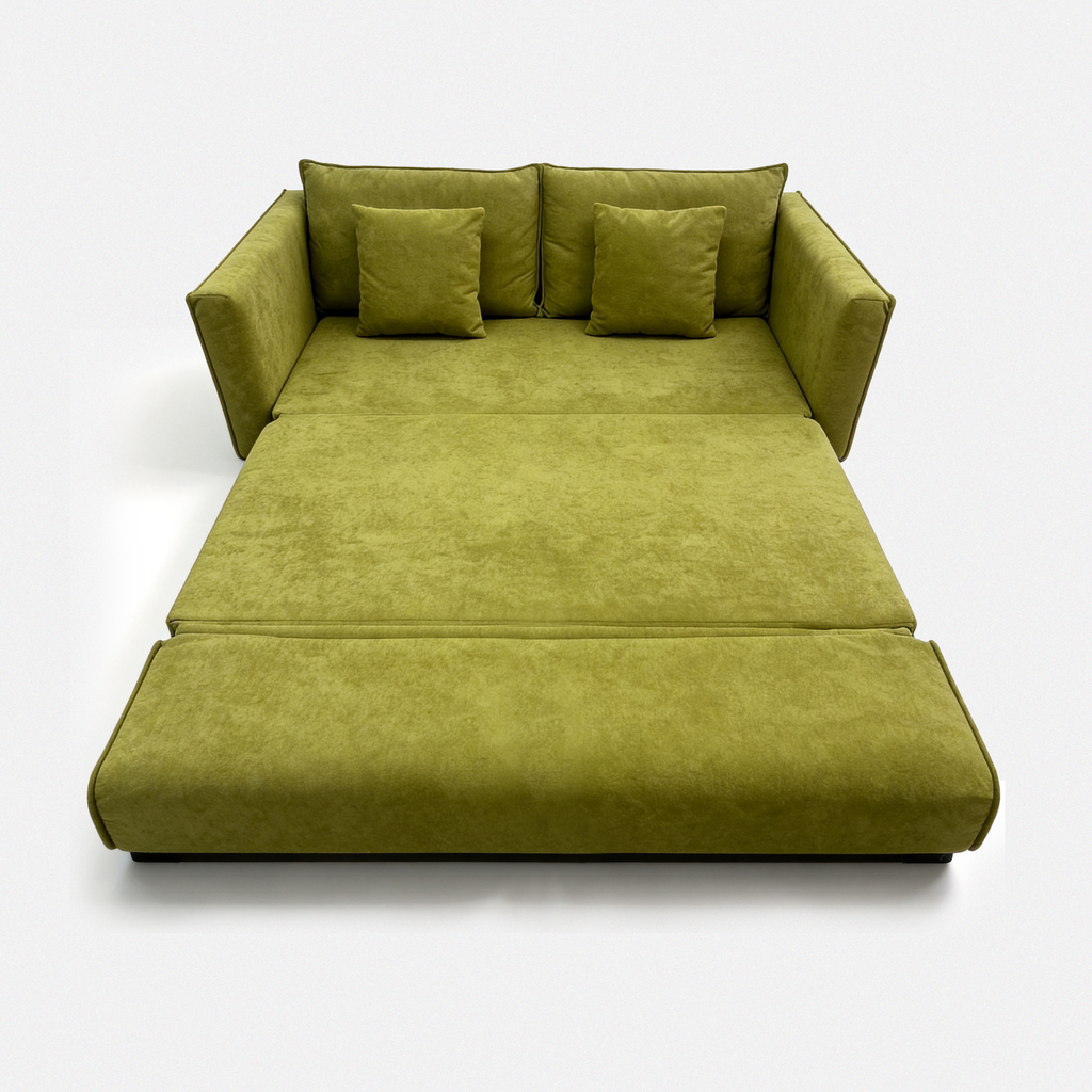 Terra Low-Profile Sleeper Sofa in Moss shown as a flat sofa bed