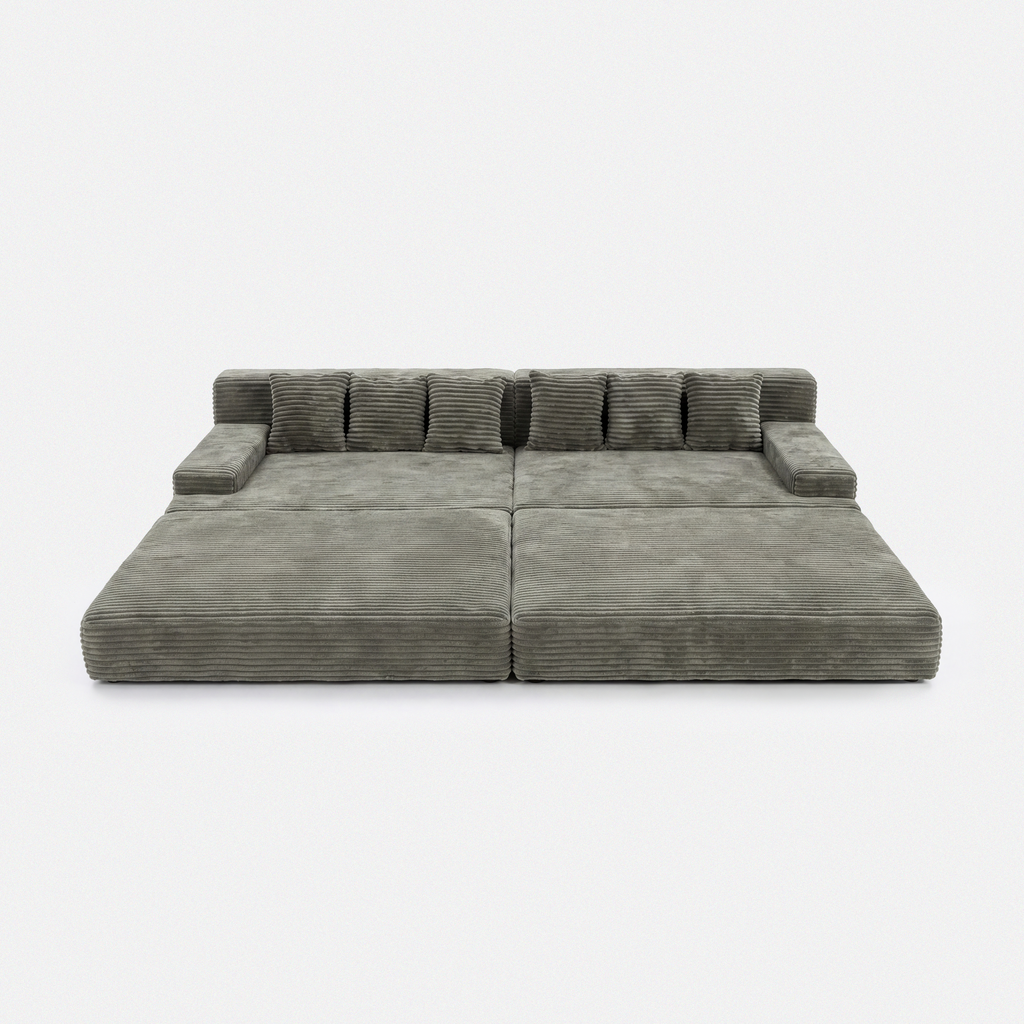 Lune CorduroyHorizon Sectional Sofa in matcha plush corduroy with extra-wide sofa bed layout