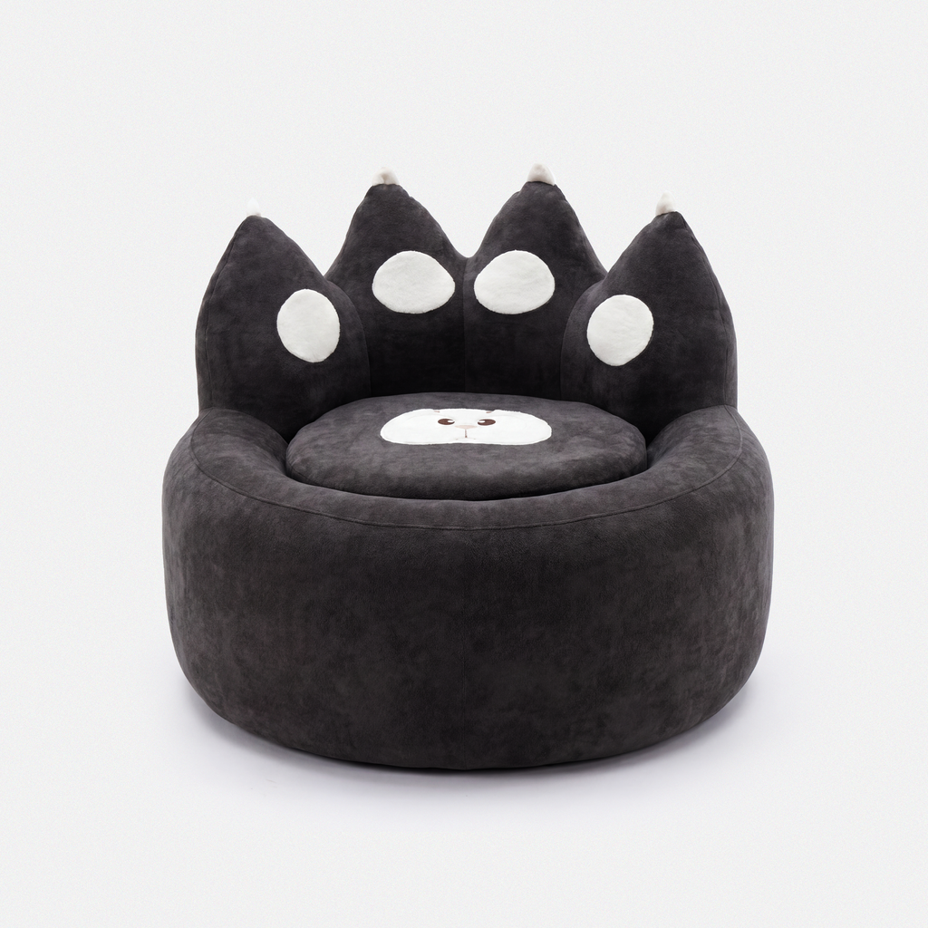 Paw Lounge Chair in Black with playful cat paw design and soft plush seat
