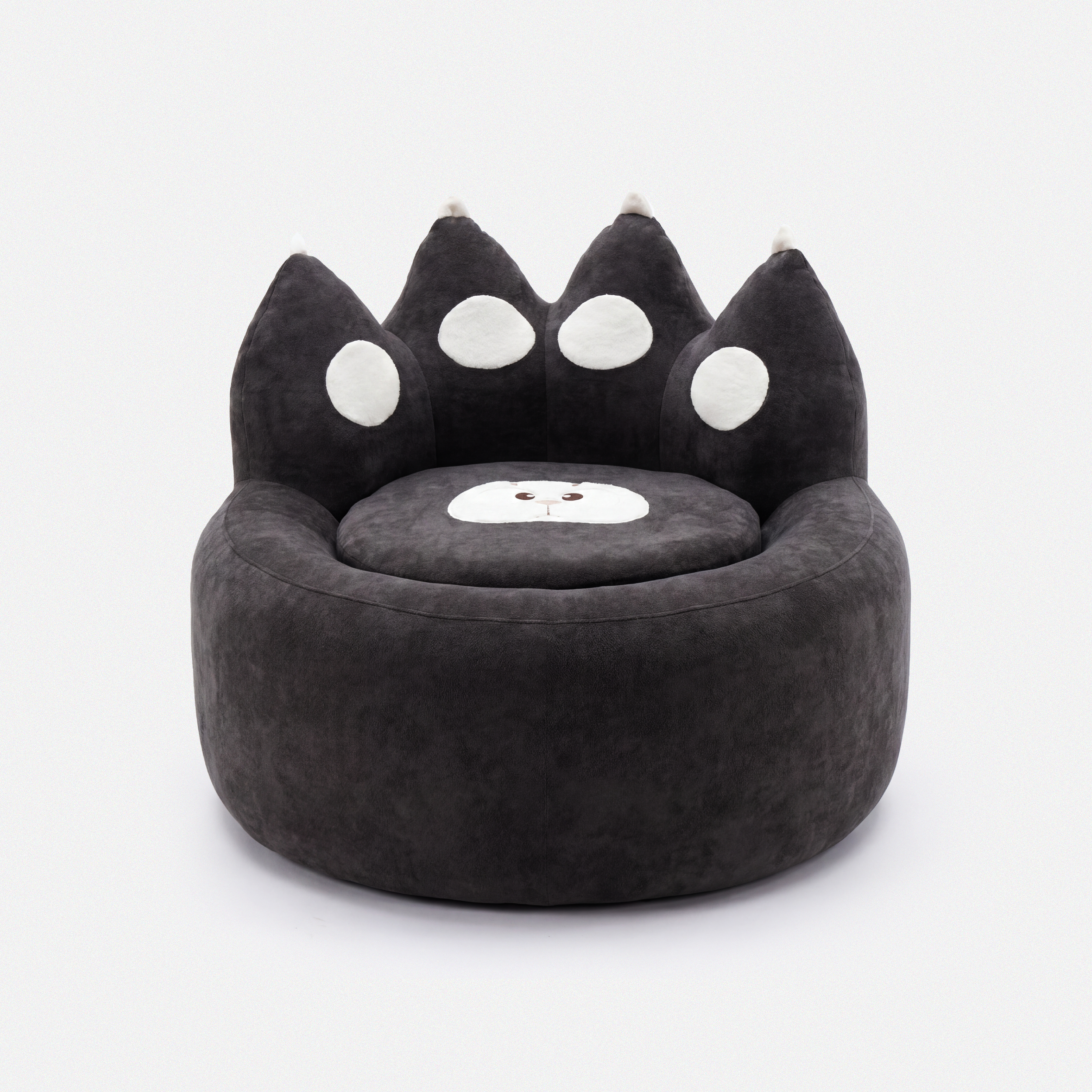 Paw Lounge Chair in Black with playful cat paw design and soft plush seat
