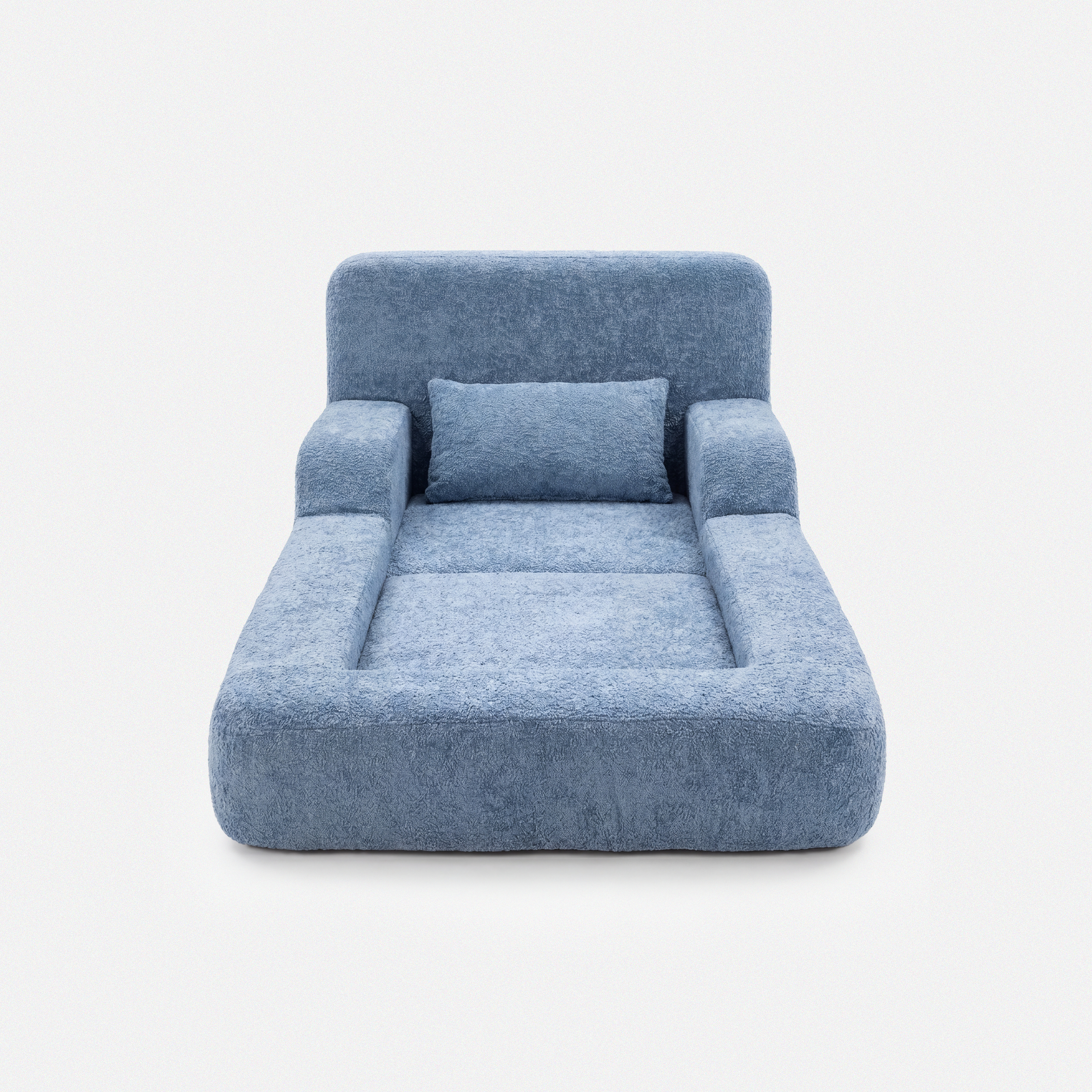 Mimi Kids Lounge Chair in Blue with cushioned seat, armrests, and soft pillow