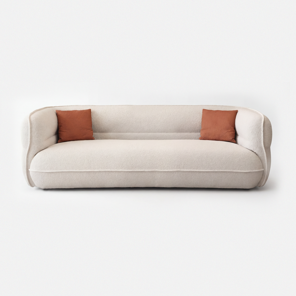 Lune Bouclé Crescent Sofa in cream white with soft curved silhouette