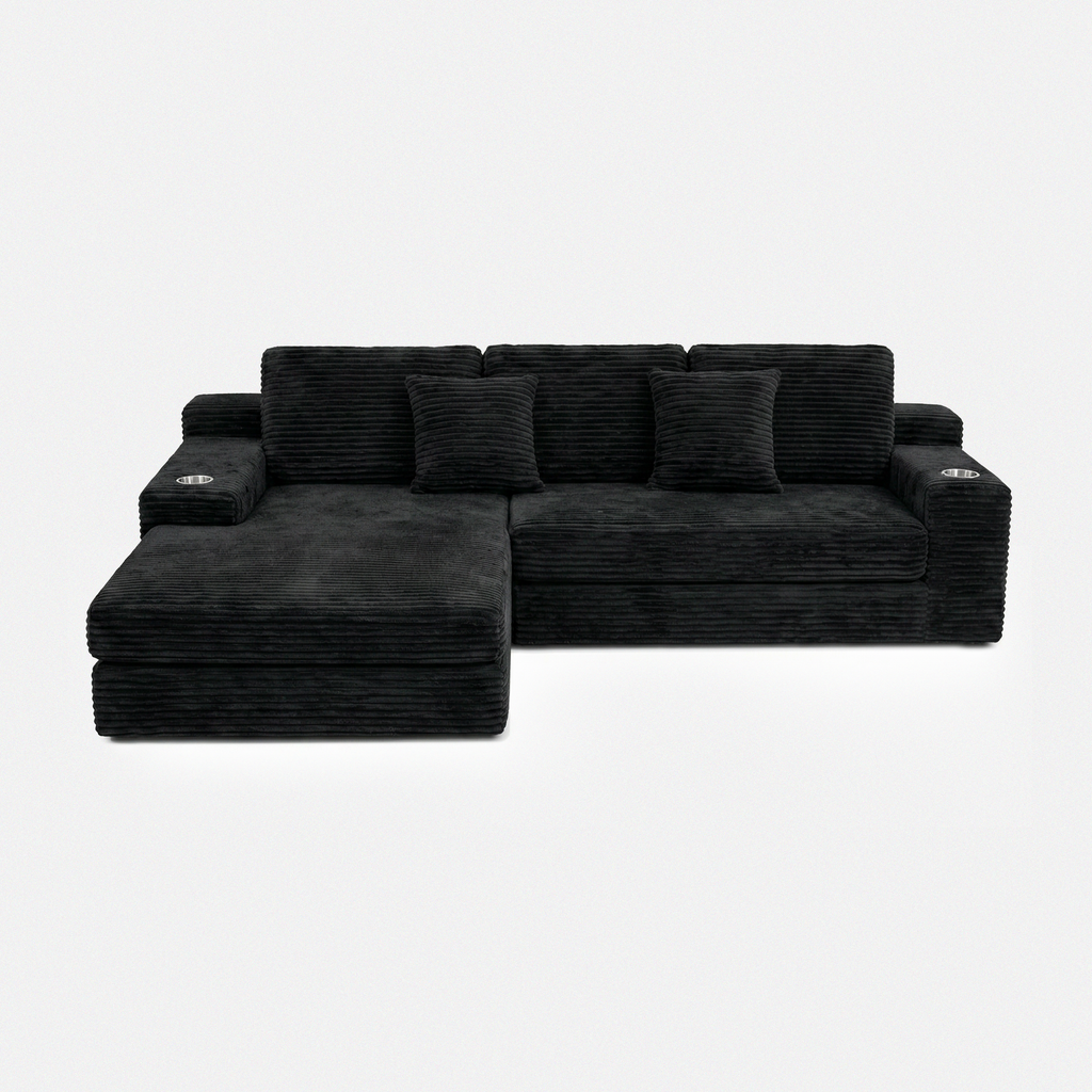 Lune Cloud Sectional Sofa in Charcoal with L-shaped chaise and plush corduroy texture
