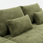 Haven Low-Profile Sleeper Sofa in Moss with plush corduroy pillows and seat detail