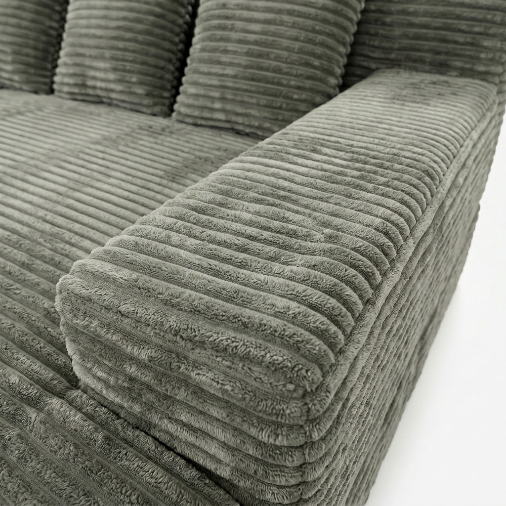 Lune Corduroy Horizon Sectional Sofa cushion detail with soft corduroy upholstery