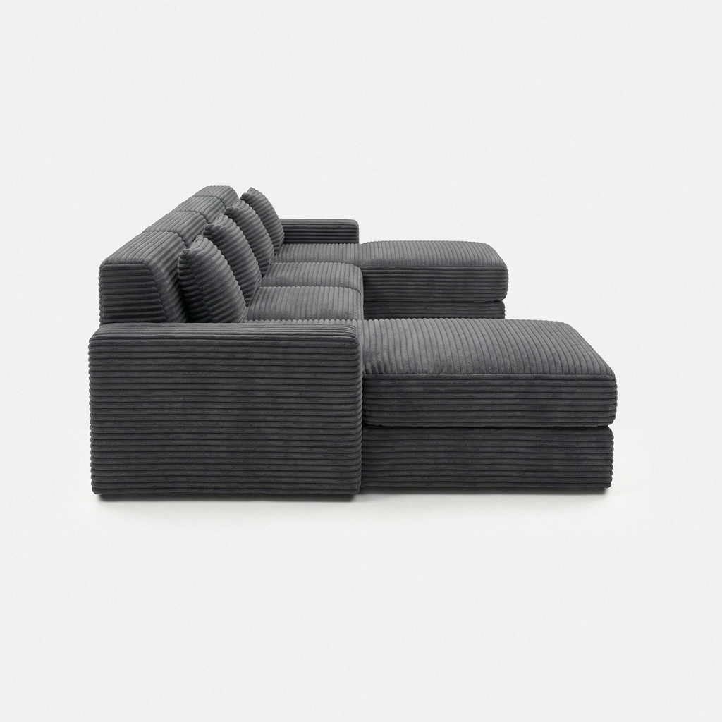 Noma Modular Lounge Set in Charcoal side view with deep chaise and modular structure