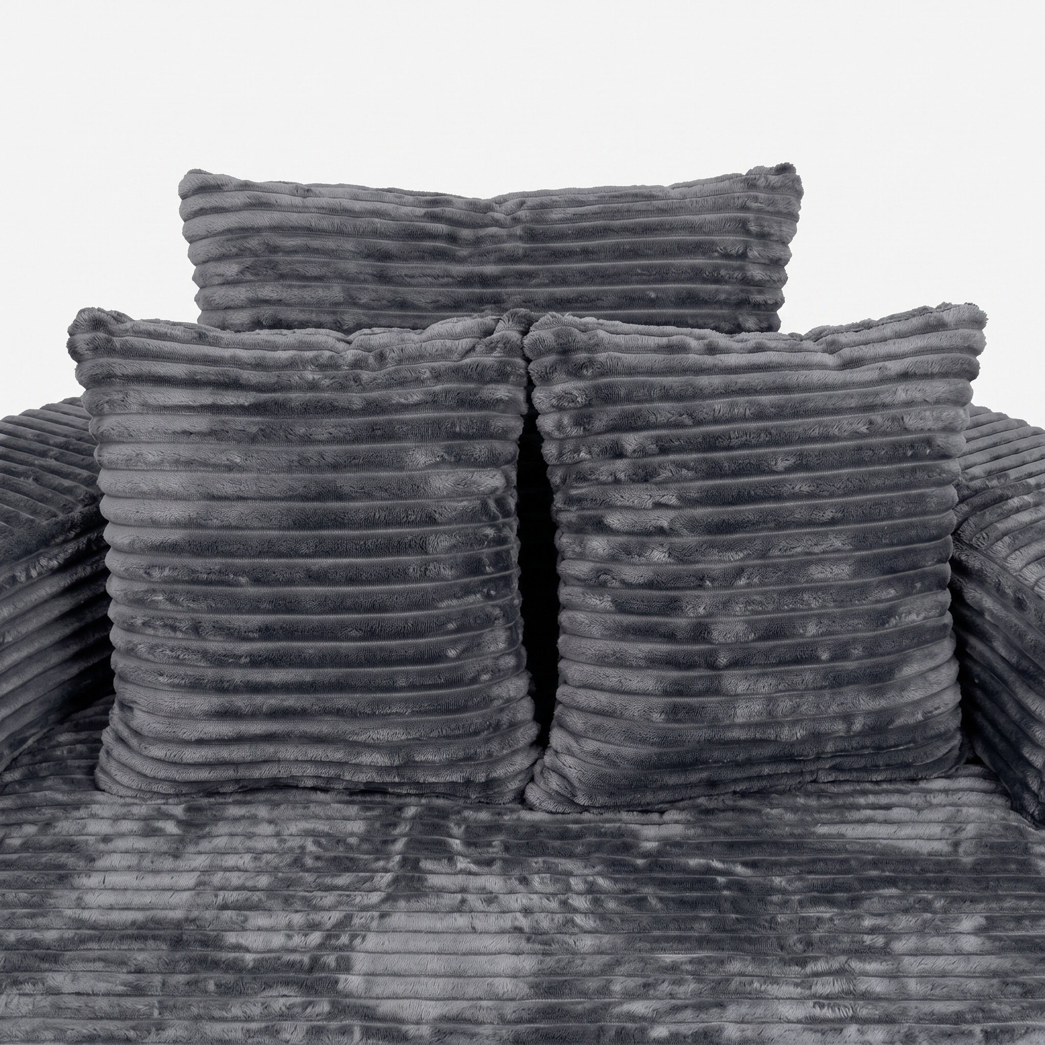 Noma Charcoal Deep Lounge Chair front detail with layered pillows and soft corduroy seat
