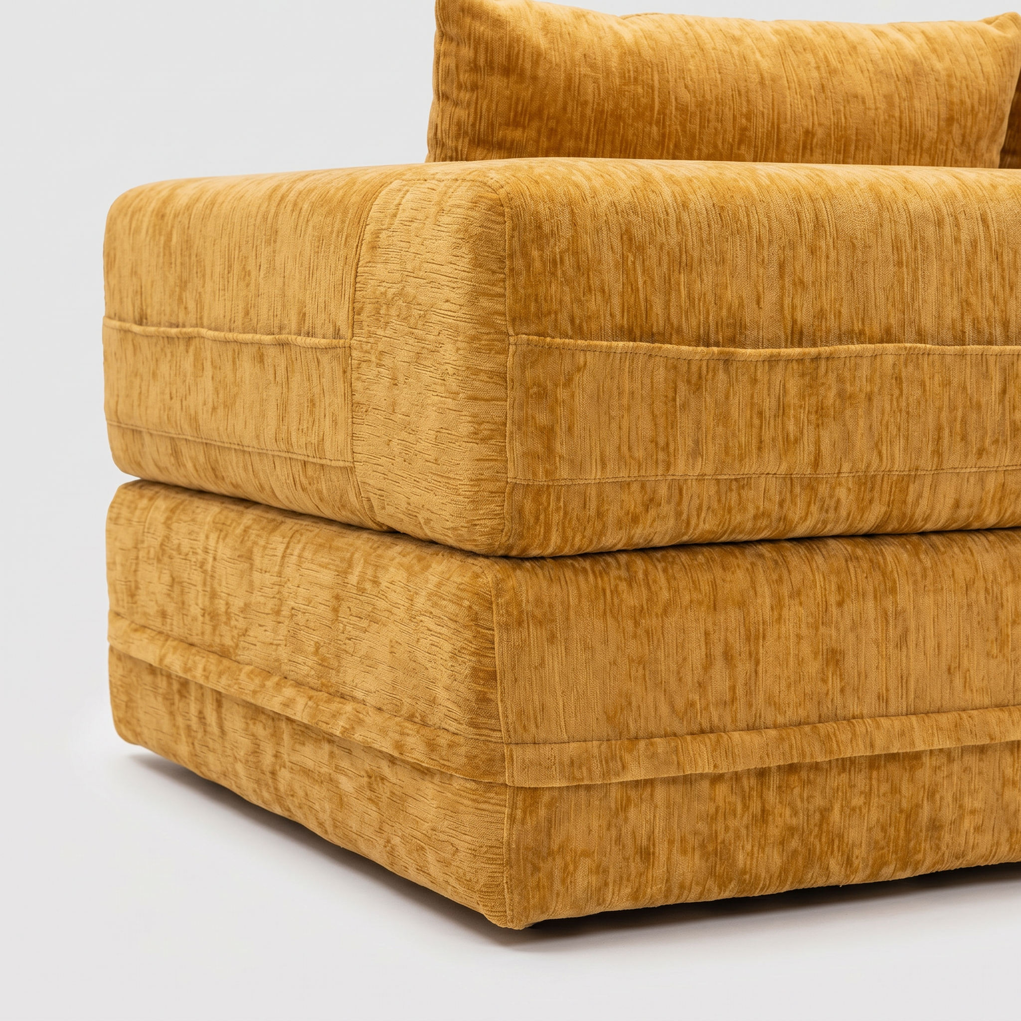Nido Lounge Bed Sofa armrest and pillow detail with soft yellow chenille texture
