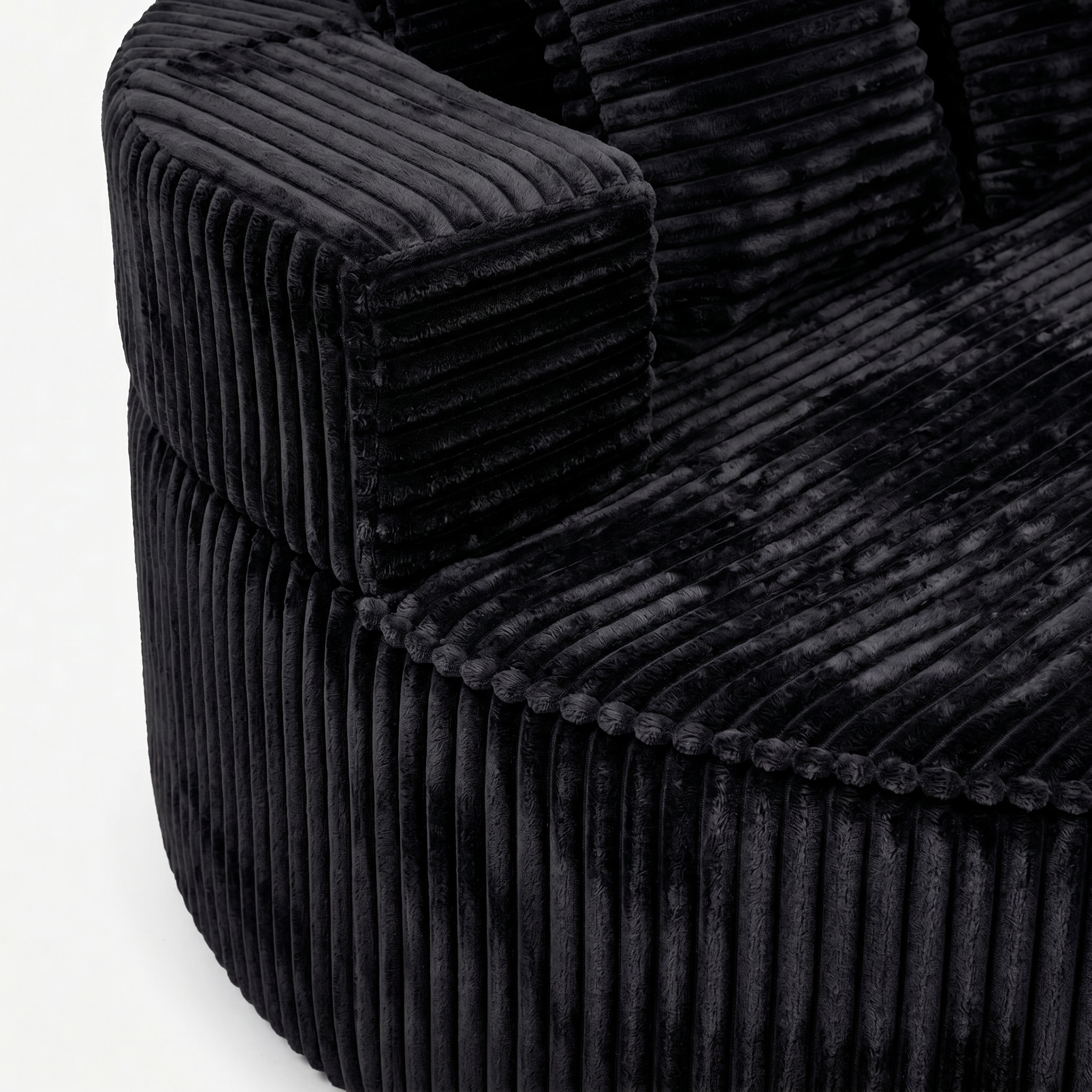 Noma Charcoal Deep Lounge Chair armrest detail with ribbed corduroy texture