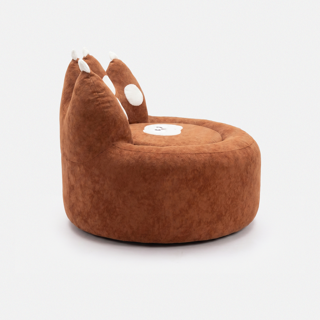 Paw Lounge Chair in Brown side view with rounded seat and paw-shaped backrest