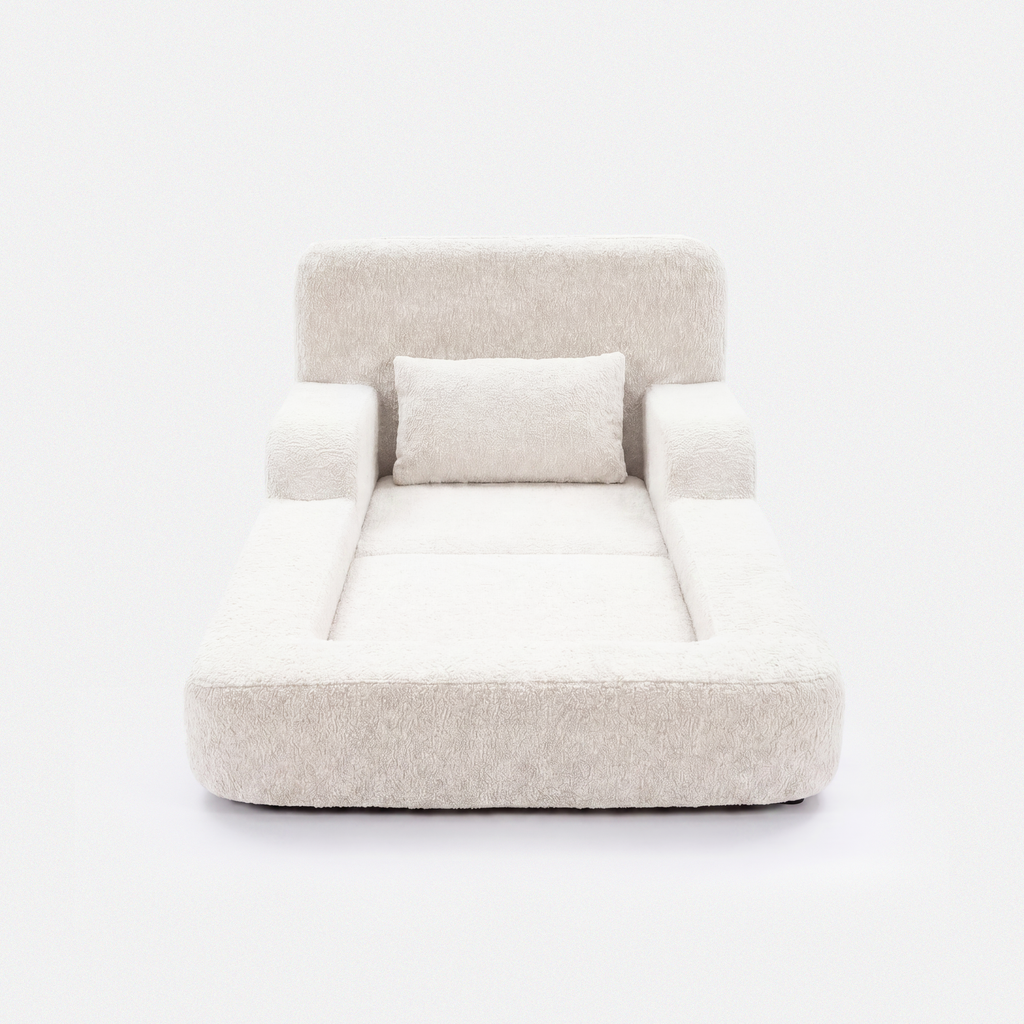 Mimi Kids Lounge Chair in Cream White with cushioned seat, armrests, and soft pillow