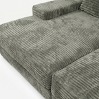 Close-up of matcha plush corduroy fabric on Lune Horizon sectional sofa