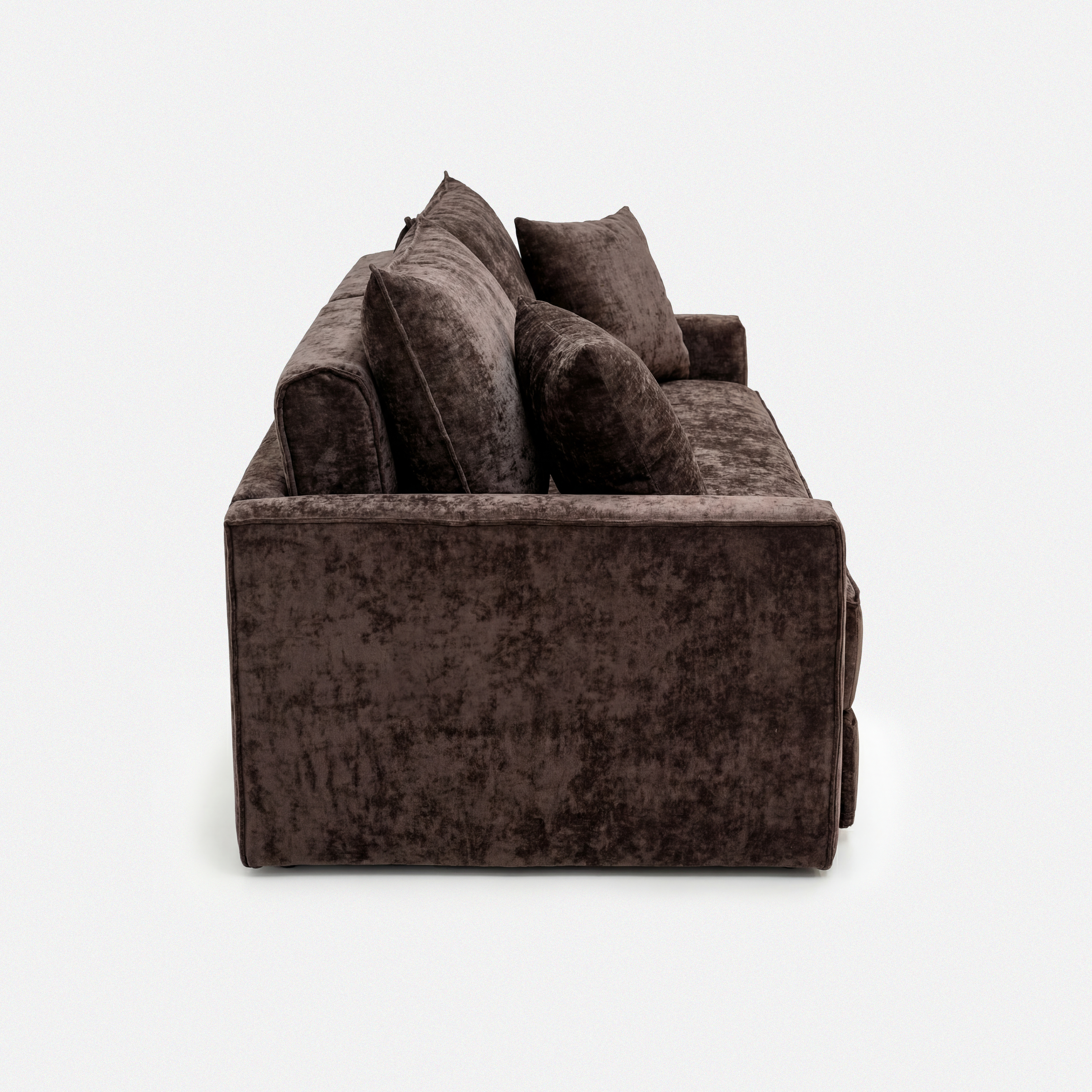 Terra Low-Profile Sleeper Sofa in Brown side view with soft cushions and low-profile design