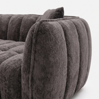 Melo Charcoal Plush Loveseat cushion detail with soft channel-tufted texture
