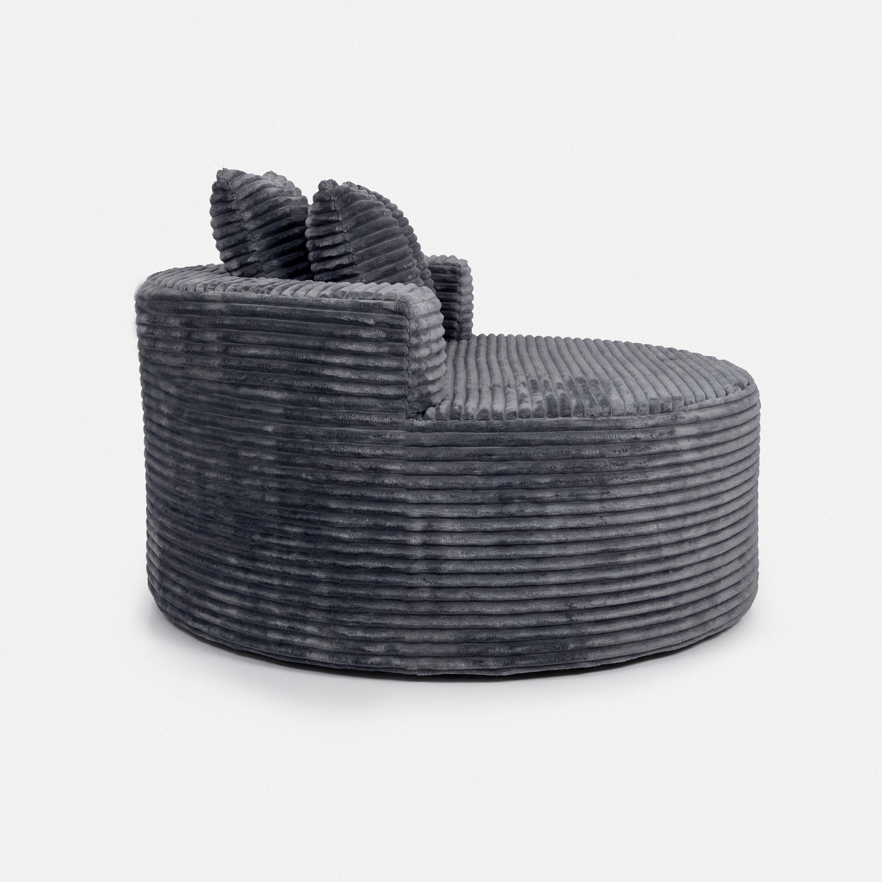 Noma Charcoal Deep Lounge Chair side view with oversized round lounge shape